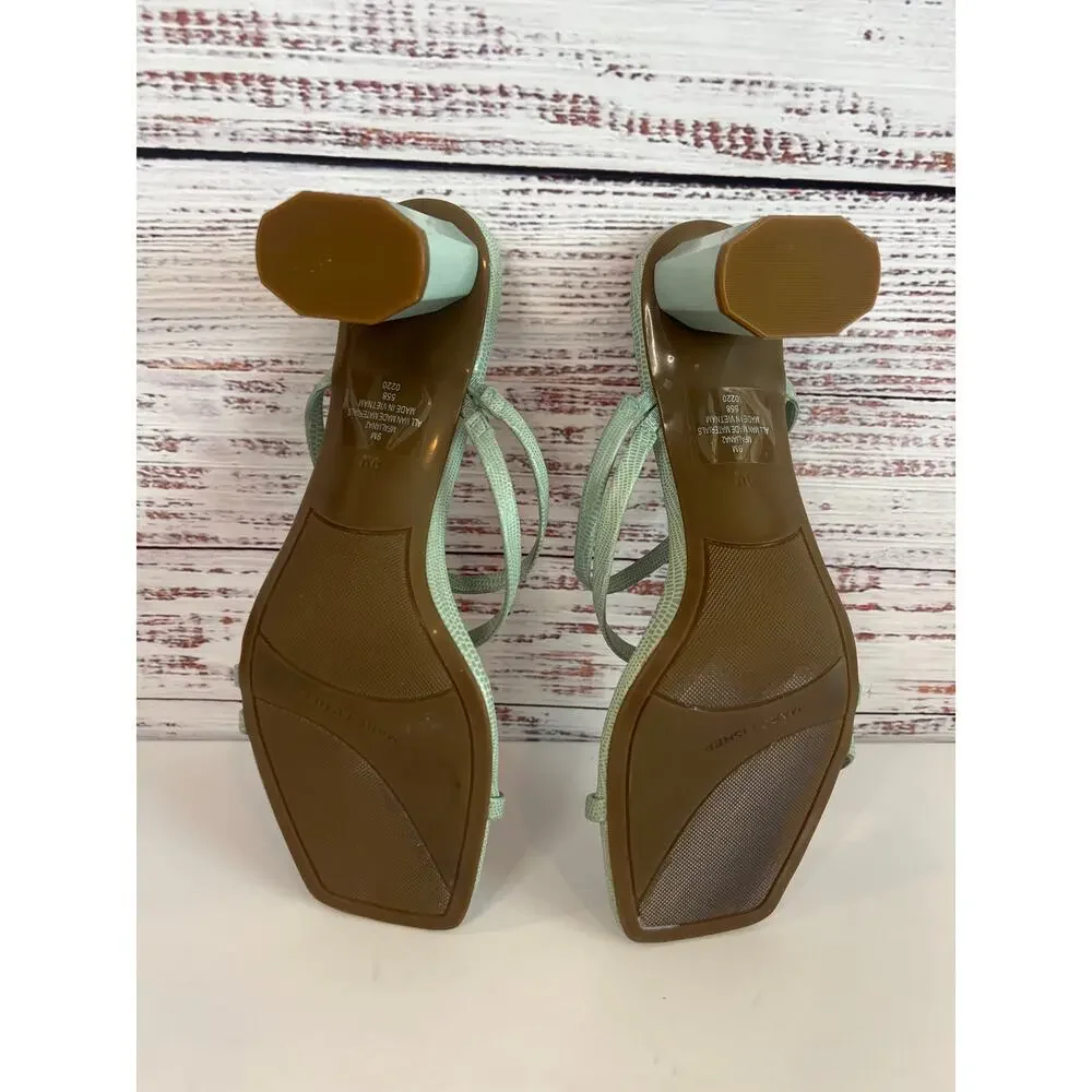 Marc Fisher Aliana Lizard Embossed Finish Mint Green Slide Sculpted Heel Size 9